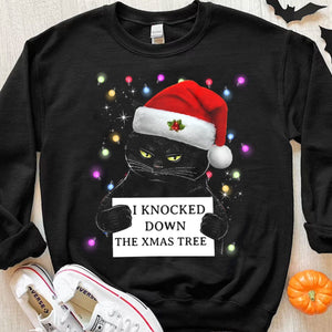 I Knocked Down The Xmas Tree Christmas Funny Black Cat Shirts