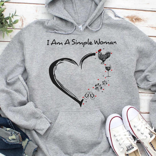 Sudadera con capucha y camiseta Soy una mujer sencilla con diseño de pollo