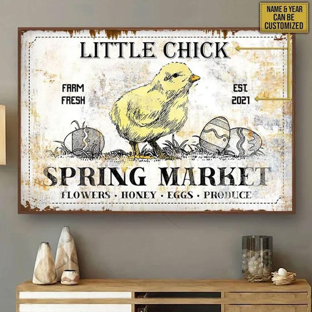 Póster de pollo personalizado de Little Chick Spring Market, lienzo