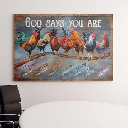 Póster, lienzo: Dios dice que eres un pollo