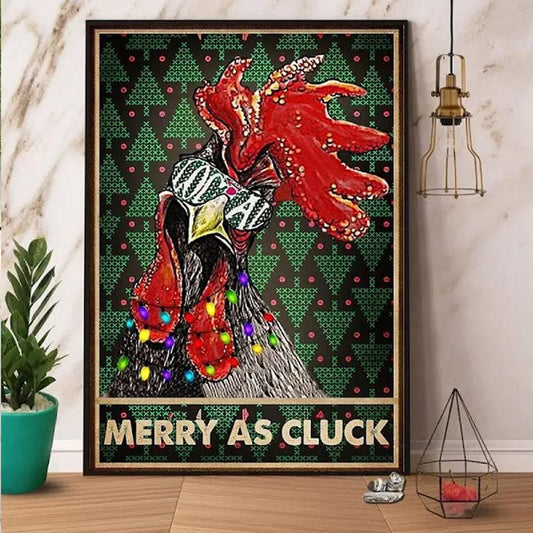 Póster de pollo navideño alegre y cloqueante, lienzo