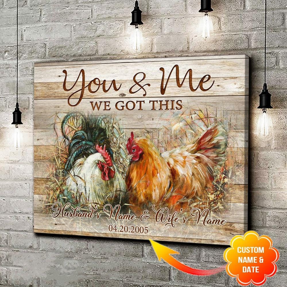 Póster de pollo personalizado - Lienzo, Tú y yo, tenemos este nombre de pareja personalizado y fecha