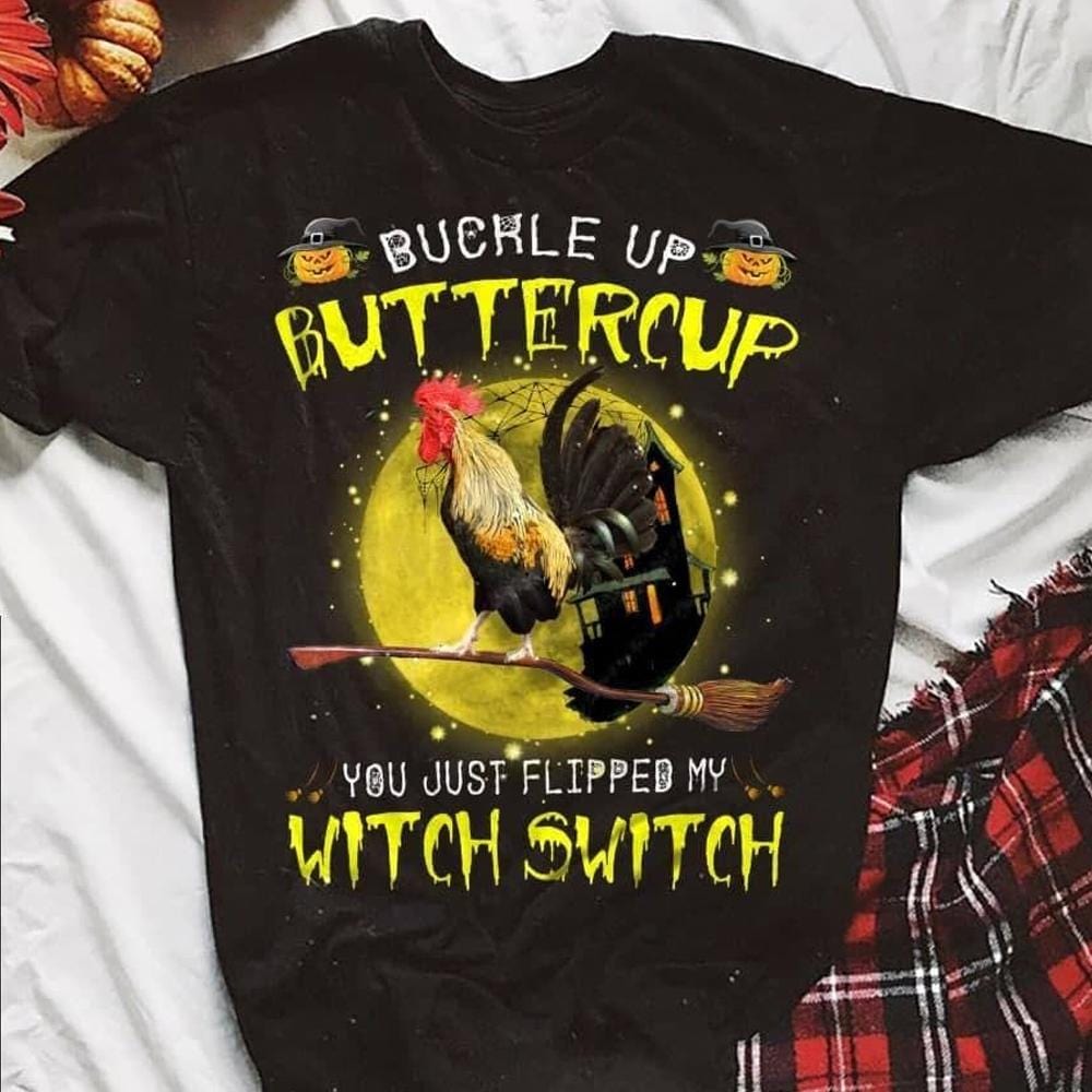 Abróchate el cinturón Buttercup, camisetas de Halloween con pollo