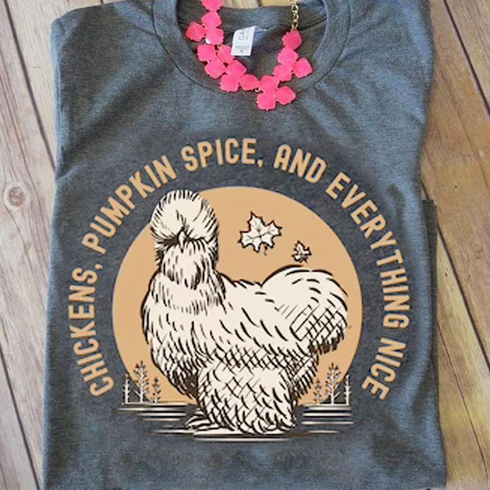 Camiseta con pollos, calabaza, especias y todo lo demás