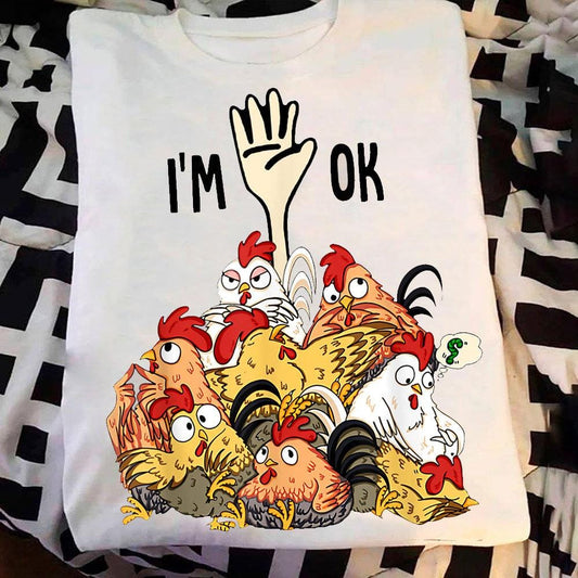 Camisetas de pollo con el mensaje "Estoy bien"