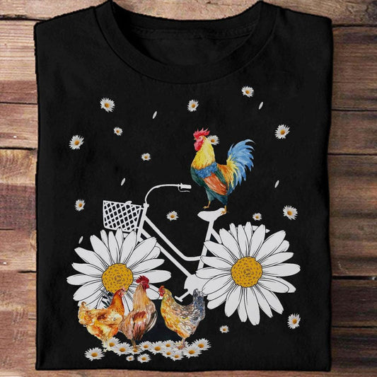 Camisetas divertidas de pollos y bicicletas