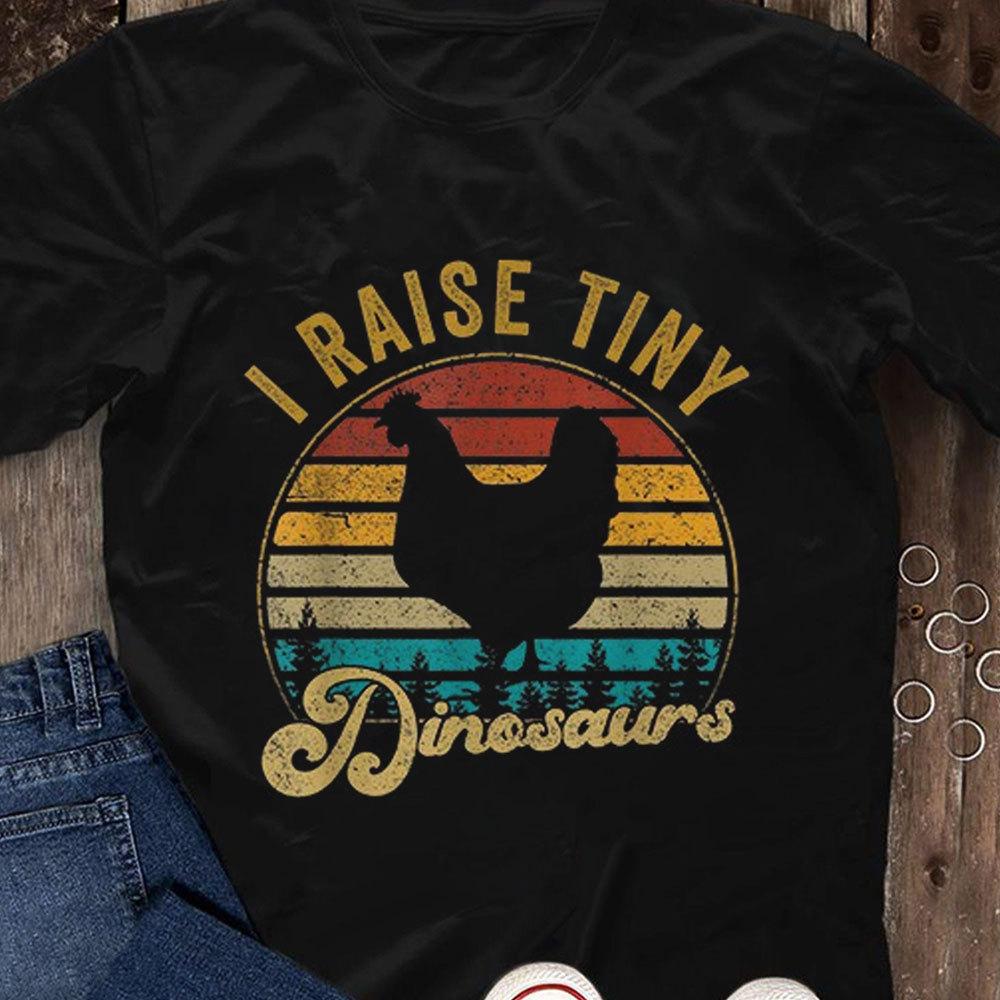 Camiseta con el lema "Crío pequeños dinosaurios", camisetas con pollo
