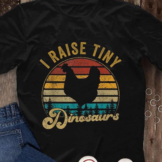 Camiseta con el lema "Crío pequeños dinosaurios", camisetas con pollo