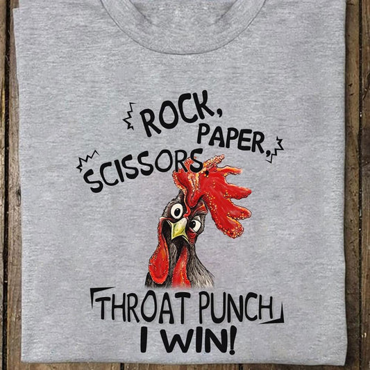 Piedra, papel, tijera, puñetazo en la garganta, yo gano, camisetas de pollo