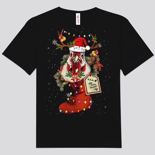 Camisetas de pollo con mensaje de feliz navidad