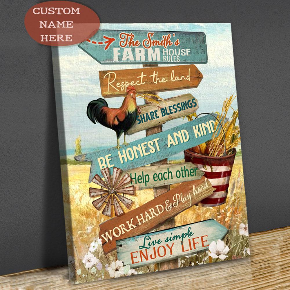 Farm House Rules, Personalized Chicken Poster, Canvas