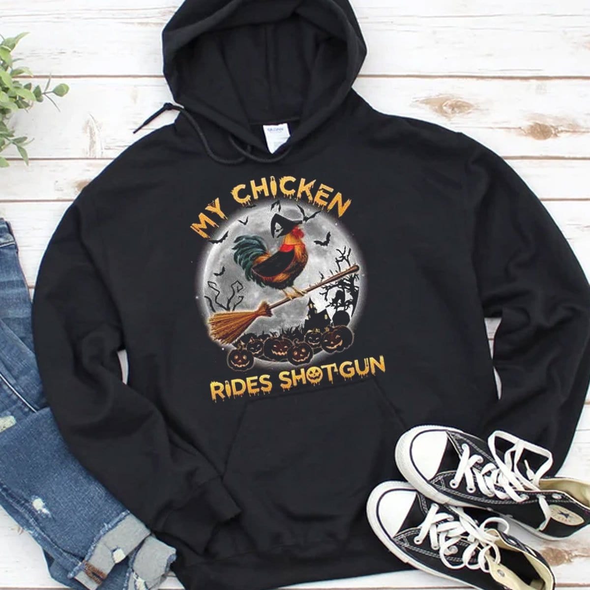 My Chicken Rides Shotgun Halloween Chicken Hoodie, Shirts