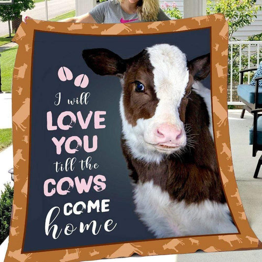 Te amaré hasta que las vacas vuelvan a casa, manta de vellón y sherpa con estampado de vaca