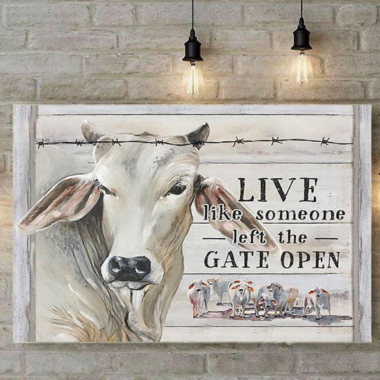 Vive como si alguien abriera la puerta, póster de vaca, lienzo