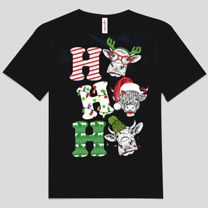 Camisetas navideñas de vaca Ho Ho Ho