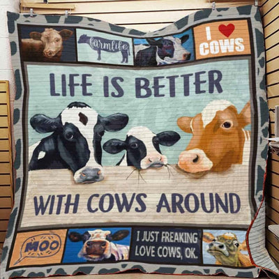 Life Is Better With Cows Around, Cow Print Blanket Fleece & Sherpa