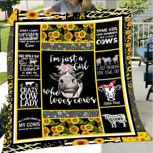 Soy solo una chica que ama las vacas con manta polar y sherpa con estampado de vaca y girasol
