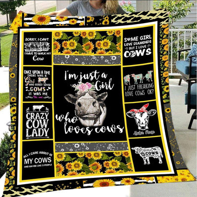 I'm Just A Girl Who Loves Cows With Sunflower, Cow Print Blanket Fleece & Sherpa