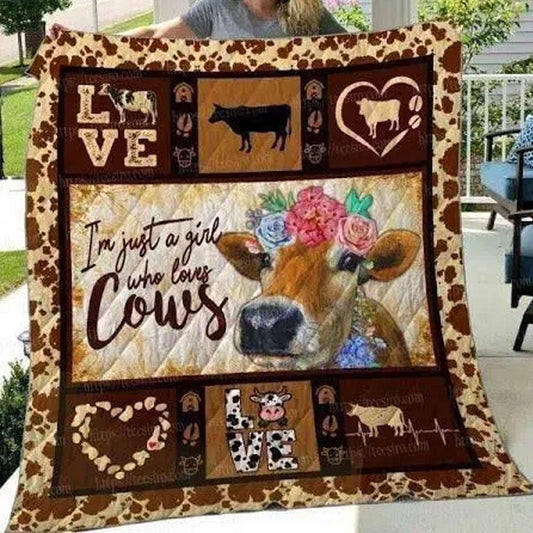 I'm Just A Girl Who Loves Cows, Cow Print Blanket Fleece & Sherpa