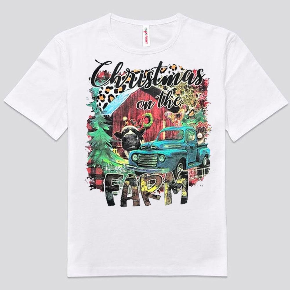 Camisetas navideñas con diseño de vaca en la granja