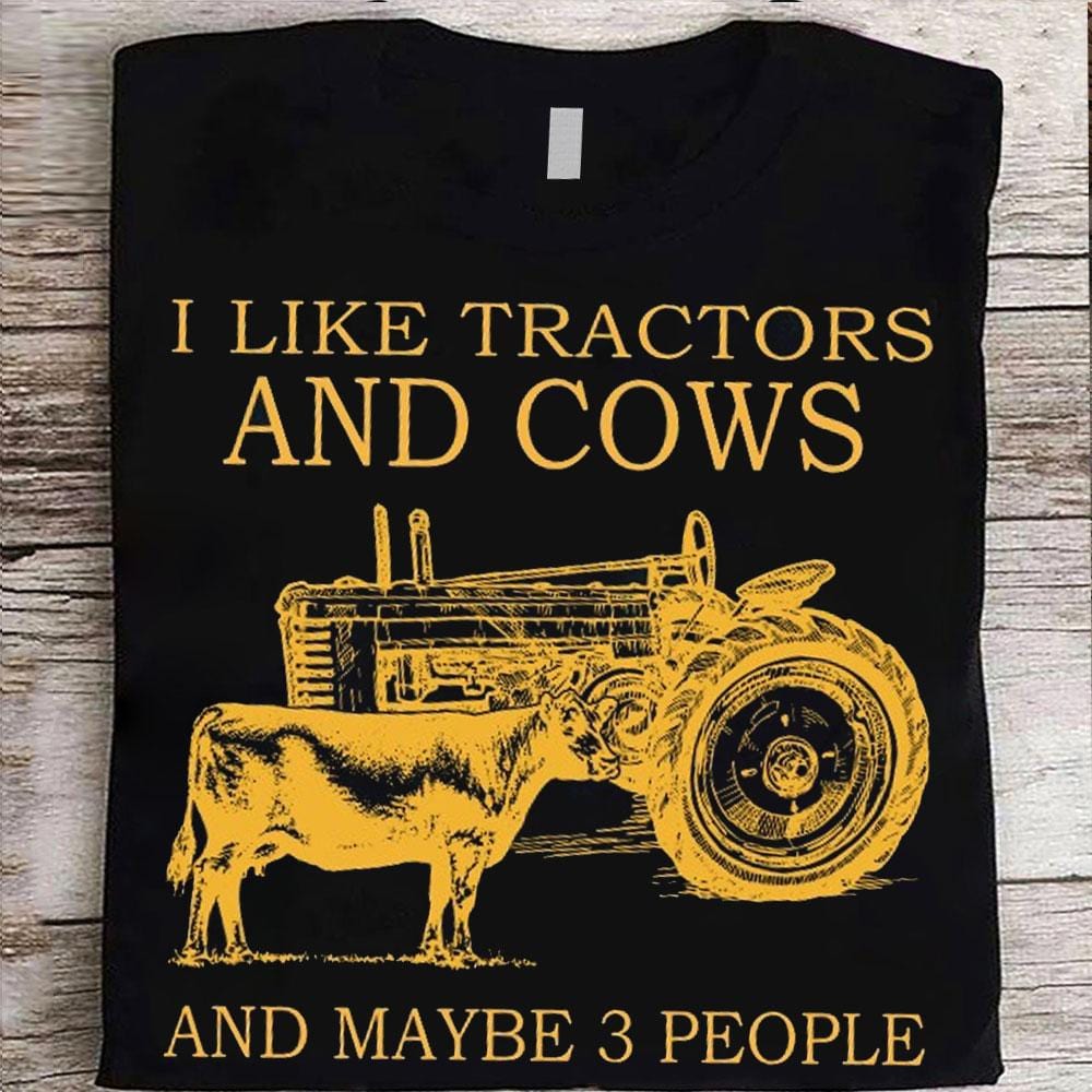 Me gustan los tractores y las vacas y quizás 3 personas, camisetas de vacas de Gelbvieh