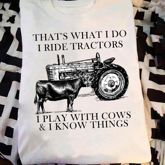 Eso es lo que hago. Conduzco tractores. Juego con vacas y sé cosas. Camisetas Gelbvieh
