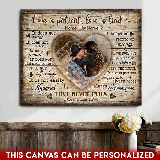 El amor es paciente, el amor es bondadoso, póster personalizado de San Valentín para parejas, lienzo