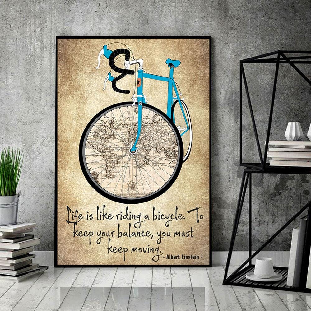 Cycling Poster, Canvas Life Is Like Riding A Bicycle, Gift For Biker, Canvas, Wall Print Art