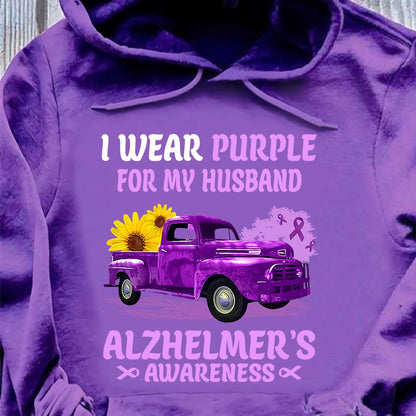 Llevo morado por un amigo, camiseta de concienciación sobre el Alzheimer, cinta con girasol en el coche