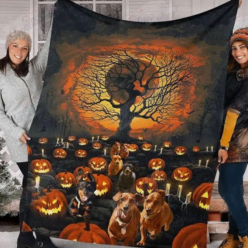 Manta de perro salchicha para Halloween, forro polar y sherpa