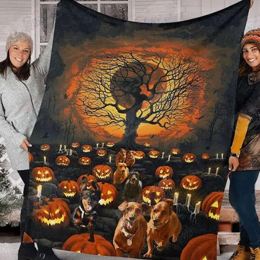 Manta de perro salchicha para Halloween, forro polar y sherpa