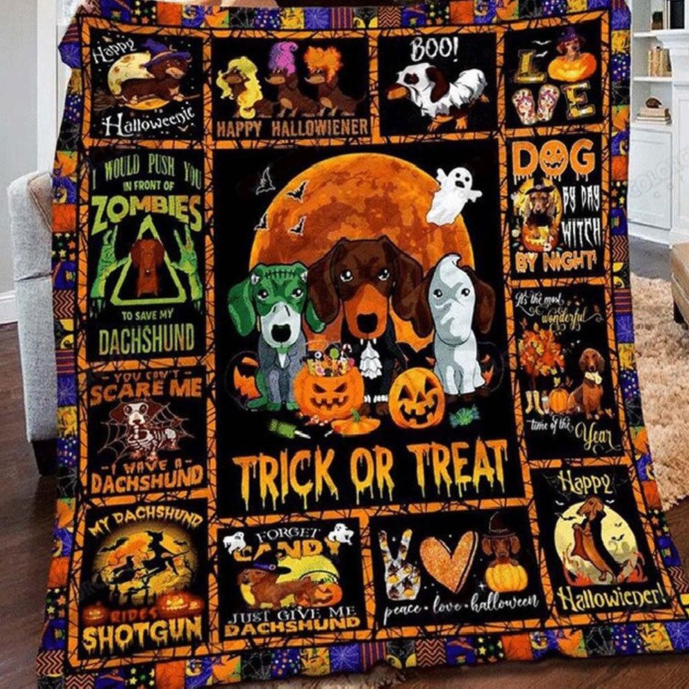 Manta, vellón y sherpa para Halloween con forma de perro salchicha para pedir dulces o trucos