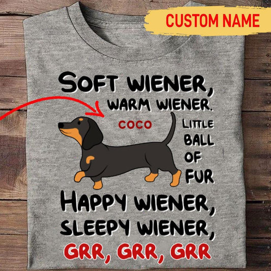 Camiseta personalizada con diseño de salchicha feliz, suave, cálida y soñolienta