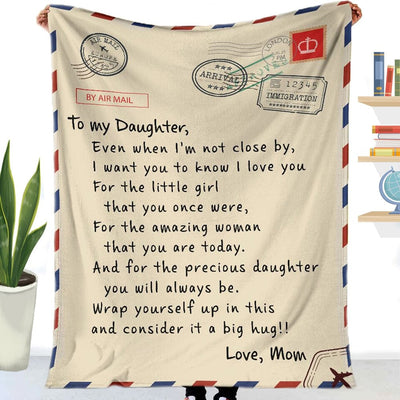 To My Daughter Love From Mom Air Mail Letter Fleece & Sherpa Blanket