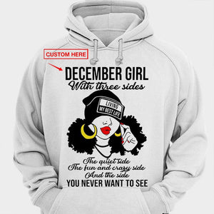 December Girl With 3 Sides Personalized Birthday Shirts