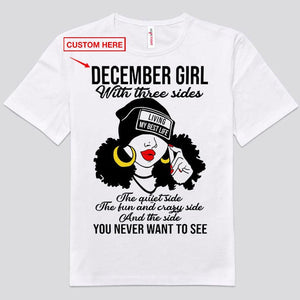 December Girl With 3 Sides Personalized Birthday Shirts