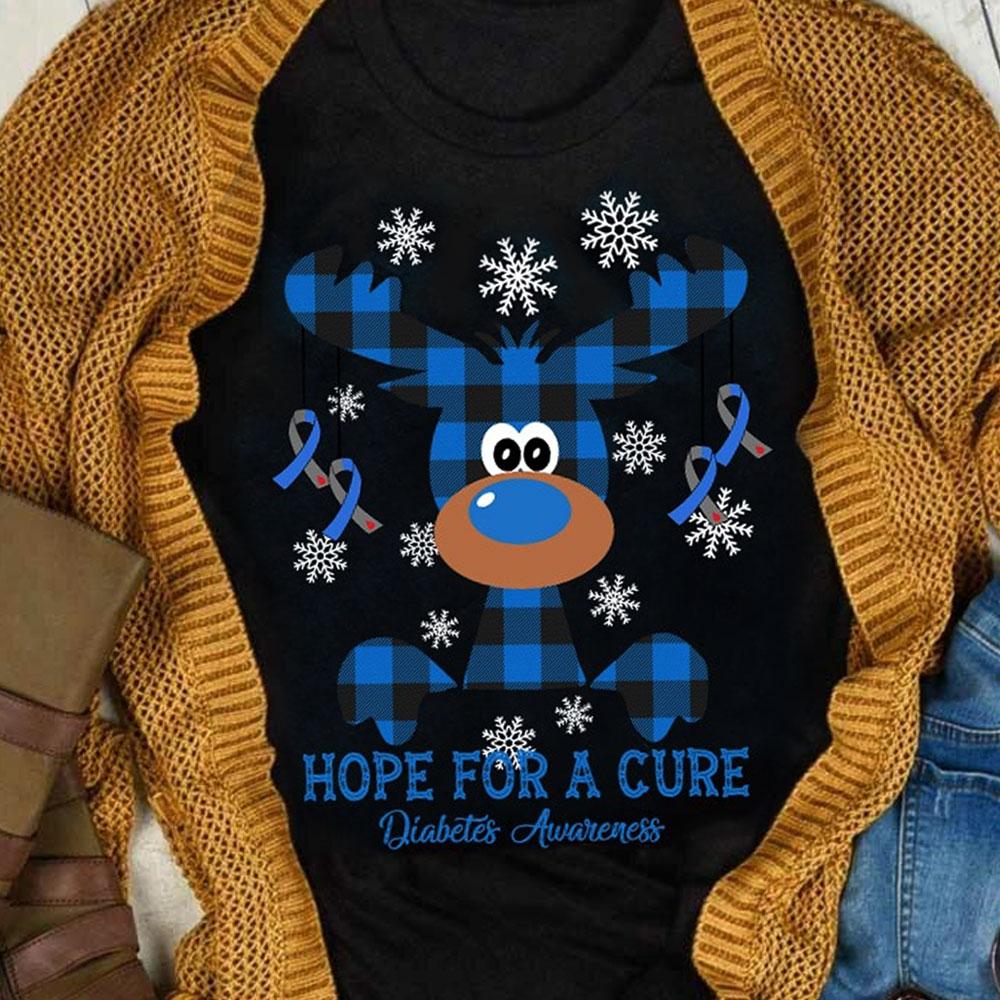 Hope For A Cure, Reindeer Christmas Diabetes Shirt