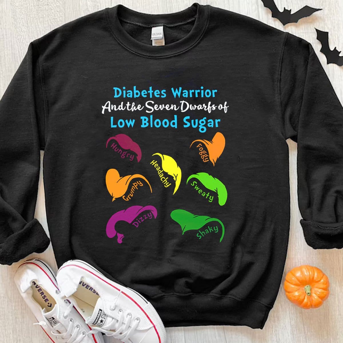 Sudadera con capucha y camisetas de Diabetes Warrior y los siete enanitos de la hipoglucemia