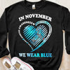 In November We Wear Blue Ribbon Heart Diabetes Shirts