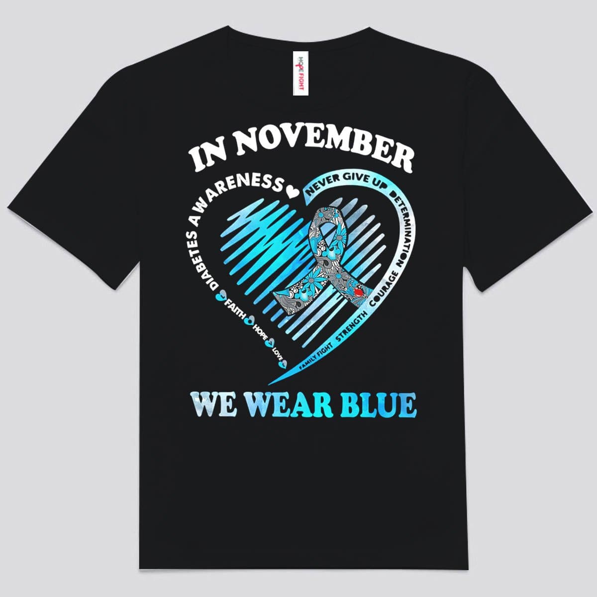 In November We Wear Blue Ribbon Heart Diabetes Shirts