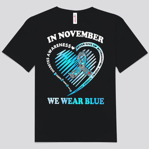 En noviembre usamos camisetas con el corazón y la cinta azul para la diabetes