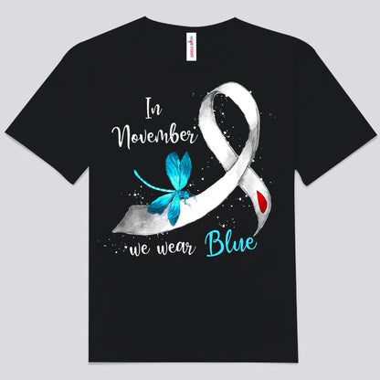 En noviembre usamos camisetas con la bandera de la diabetes y la libélula con lazo azul