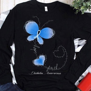 Camisetas con fe, esperanza, amor, mariposas y diabetes