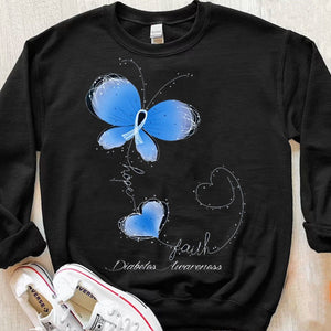 Camisetas con fe, esperanza, amor, mariposas y diabetes