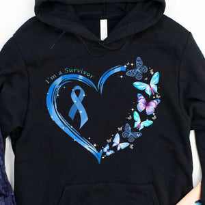 Sudadera con capucha y camiseta con el mensaje "Soy un superviviente con corazón de mariposa y lazo para la diabetes"