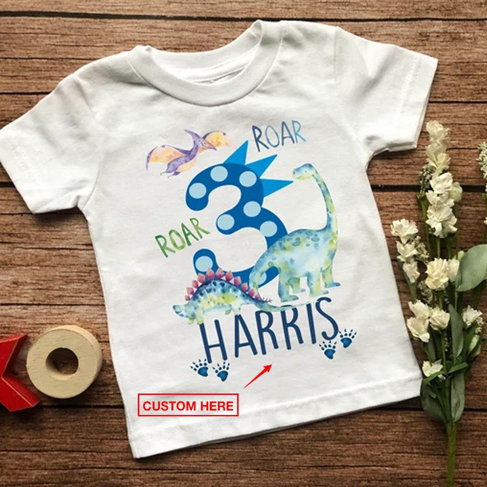 Camisetas de cumpleaños de dinosaurios personalizadas