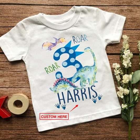 Camisetas de cumpleaños de dinosaurios personalizadas