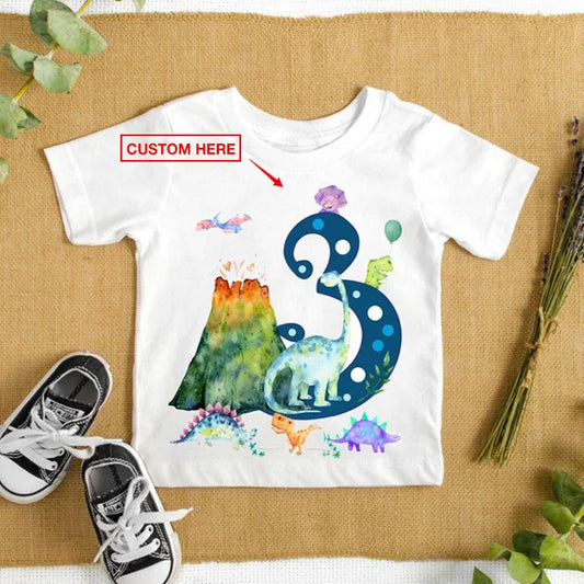 Camisetas de cumpleaños de dinosaurios personalizadas