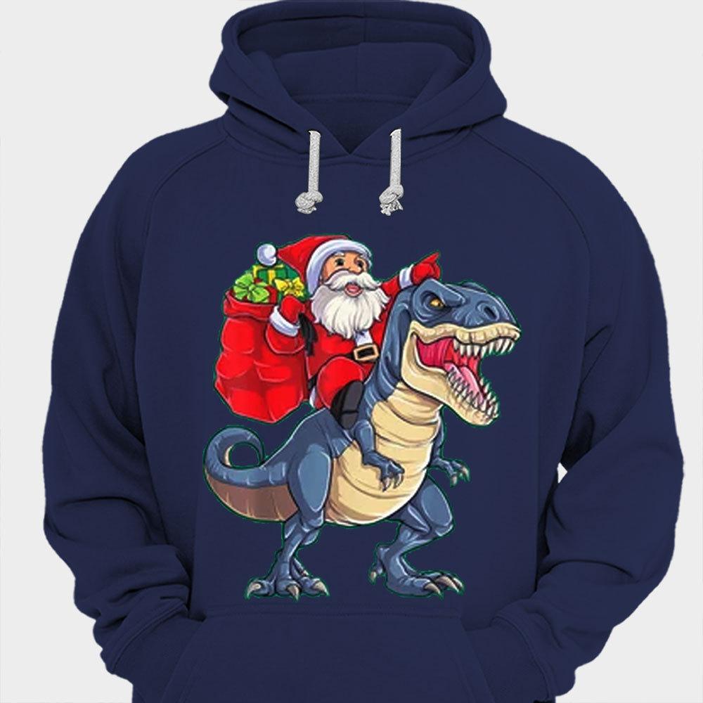 Camisetas navideñas de dinosaurios y Papá Noel
