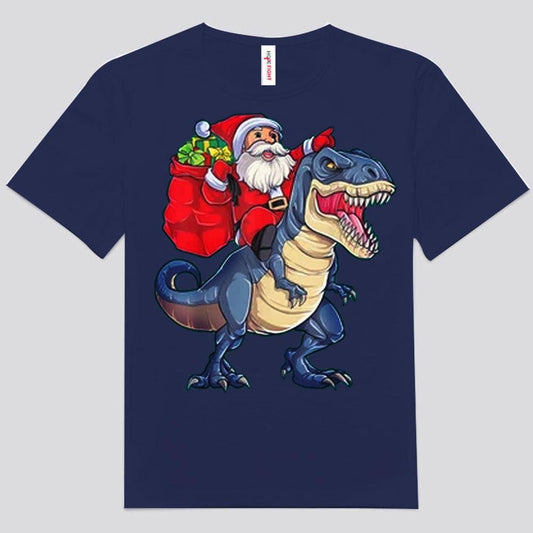 Camisetas navideñas de dinosaurios y Papá Noel